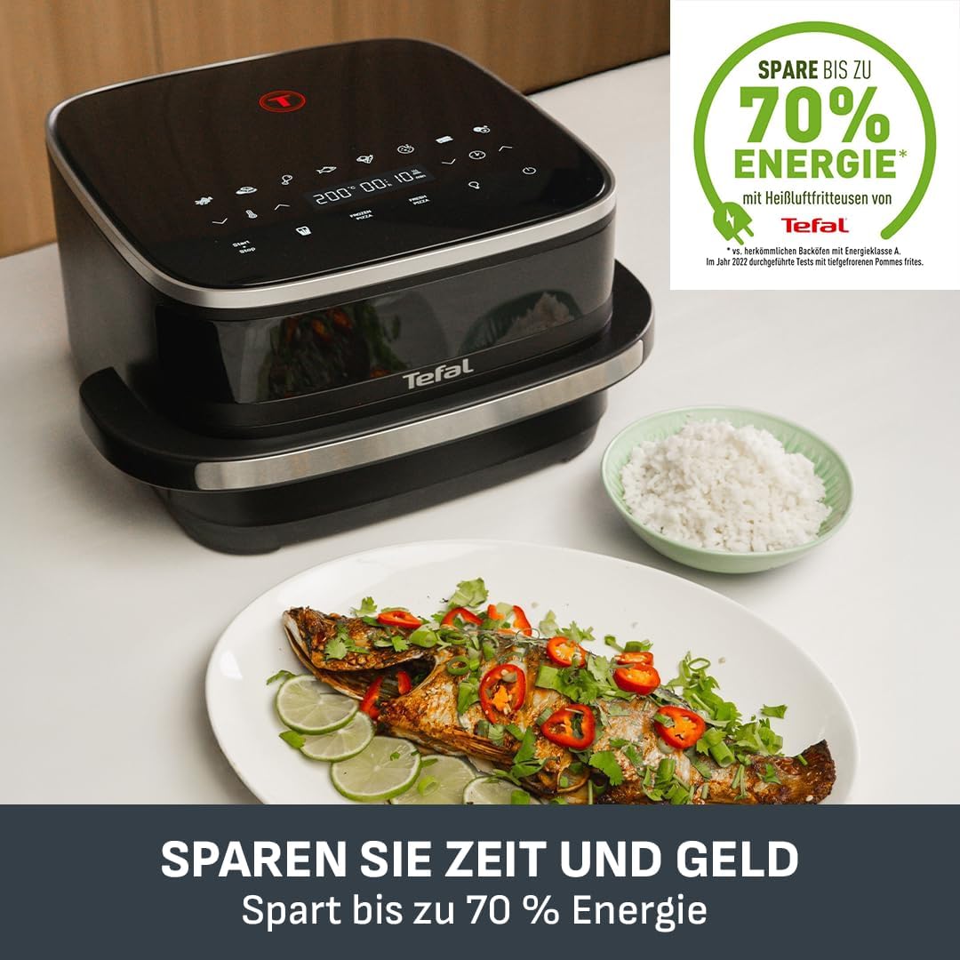 Tefal Easy Fry XL Surface Heißluftfritteuse – Airfryer mit Sichtfenster & XL-Garfläche (bis 1 kg), digitales Bedienfeld, Extra-Crisp, energieeffizient & schnell, antihaft, kompakt, Pizza Ofen FW4018