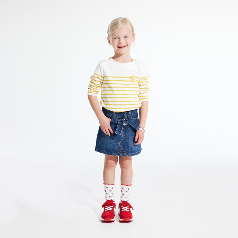 T-shirt marinière à personnaliser d'un cœur jaune fille