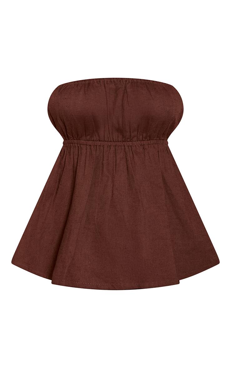 Chocolat Top Bandeau Péplum Aspect Lin Petite - Ensemble Coordonné