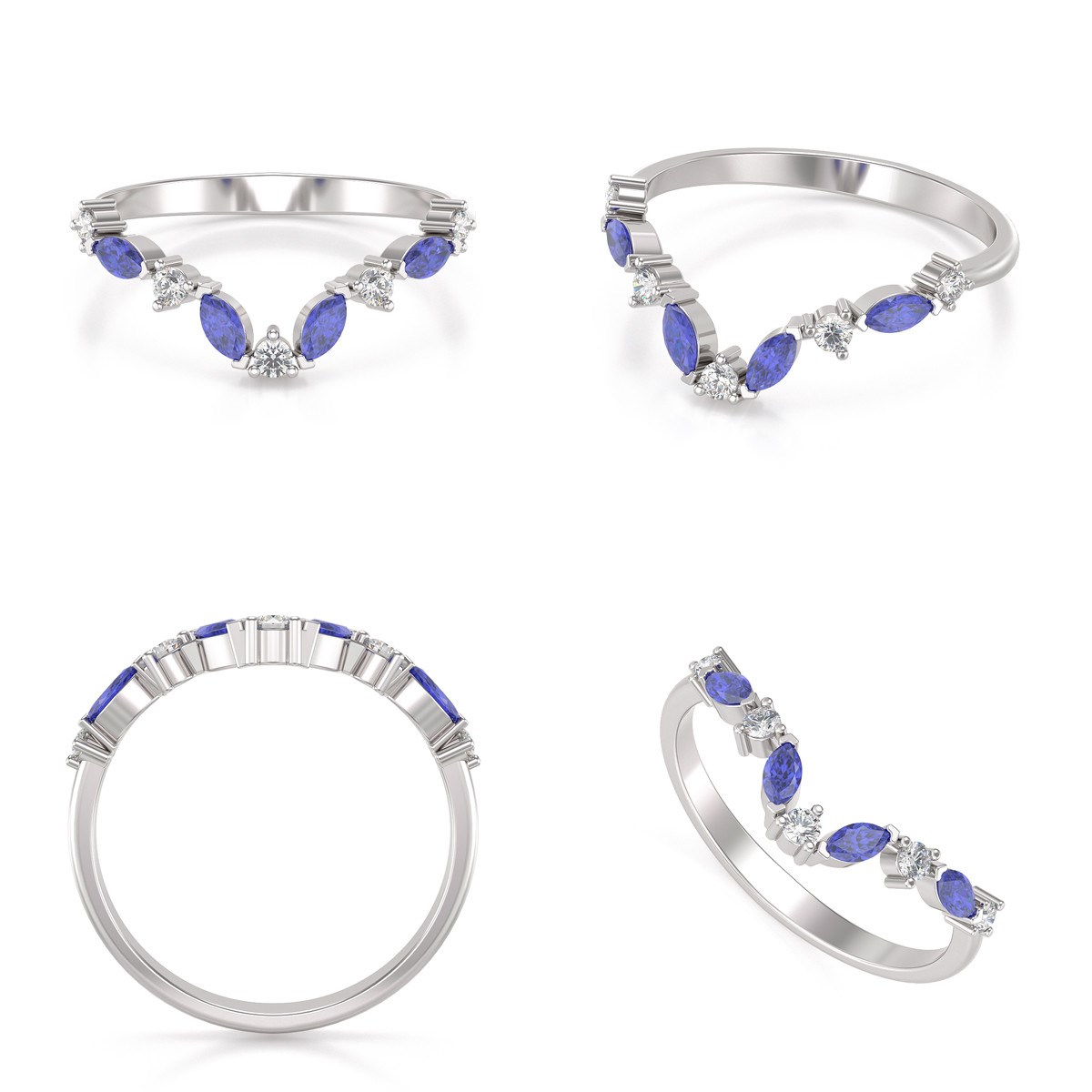 Bague ADEN Tanzanite et diamants sur Argent 925 1.9grs