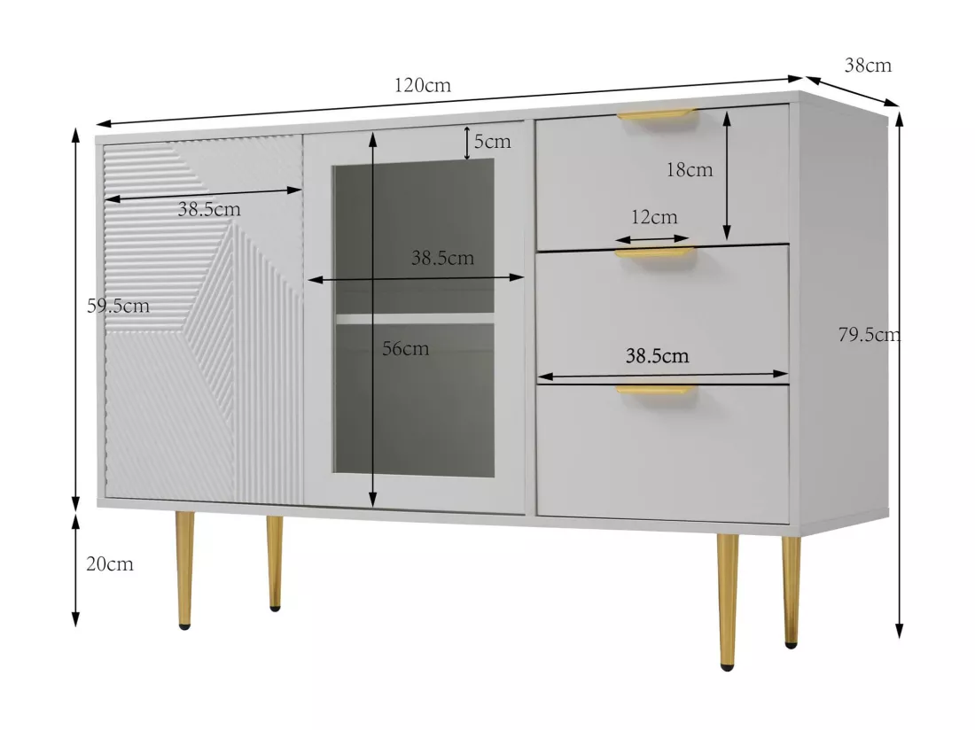 Buffet moderne - 3 tiroirs et 2 portes - panneaux de particules - Blanc