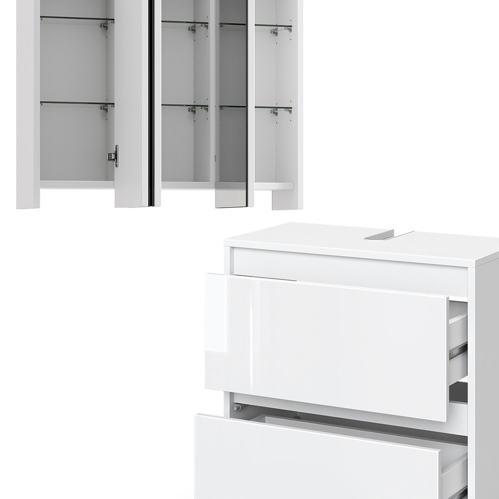 Vicco Badmöbel-Set Badezimmer-Möbel Bad-Schrank Majest Weiß Hochglanz modern Badezimmerschrank Waschbeckenunterschrank Spiegelschrank Schranktür Schrankfach Schrankschublade