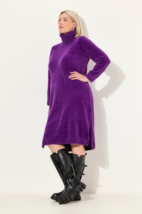 Chenille-Kleid, Strukturstrick, Rollkragen, Langarm