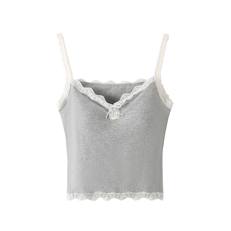 Dute - V-hals camisole top met kanten rand en vulling