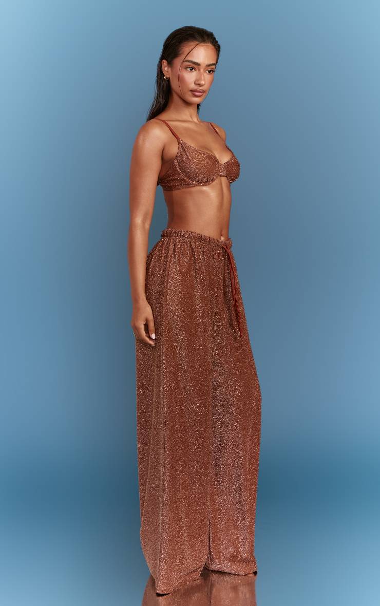 Bronze Pantalon De Plage Large À Cordon En Lurex