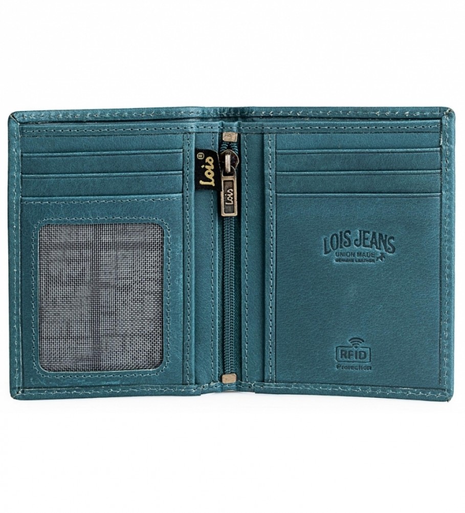 Carteira Lois em couro azul, modelo 2017/18 - 8 x 11 cm -