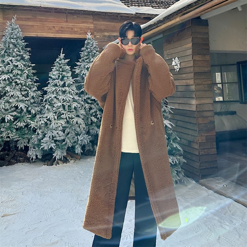 Freehop - Lange mouwen effen fleece trenchcoat