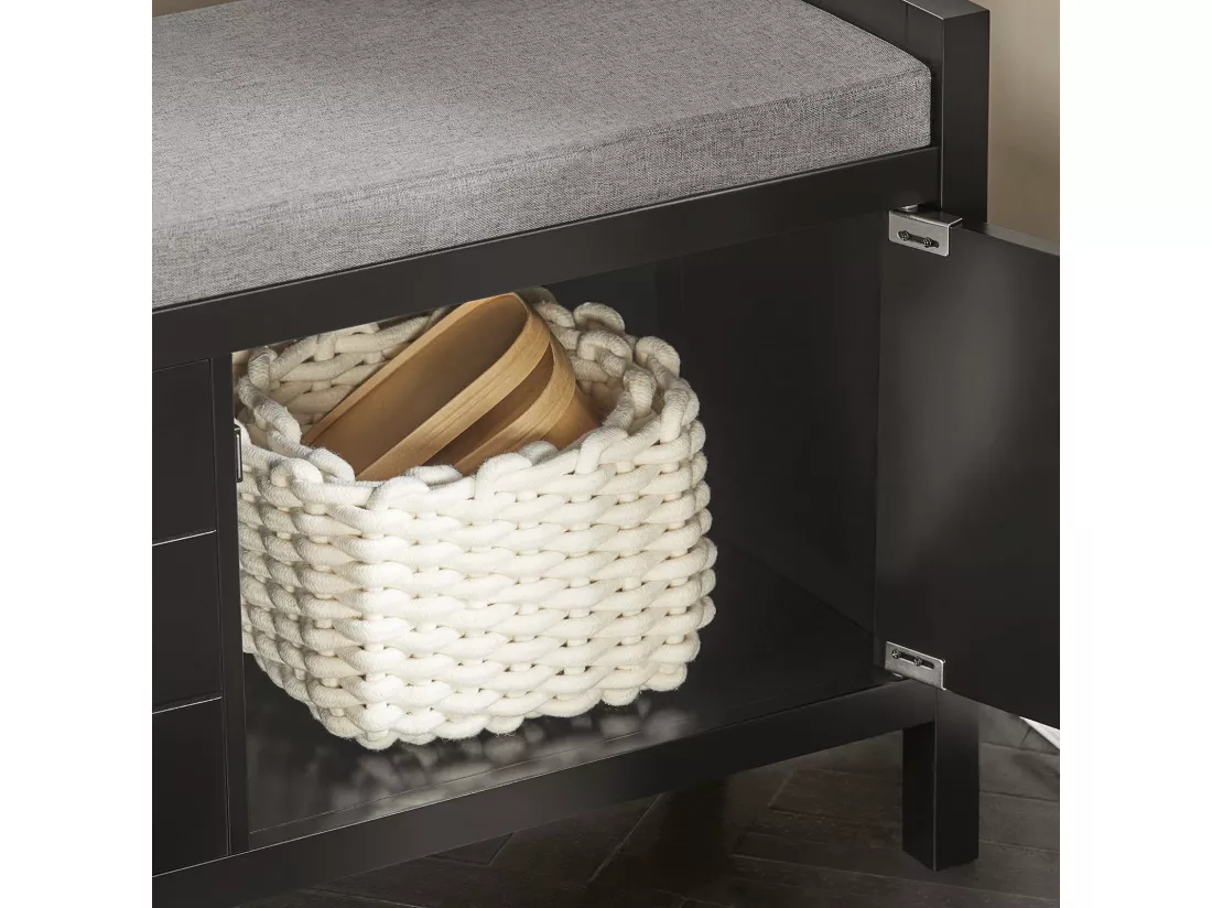 Banc De Rangement Meuble Bas Entrée Avec Coussin Rembourré Et 2 Portes, Fsr63-sch