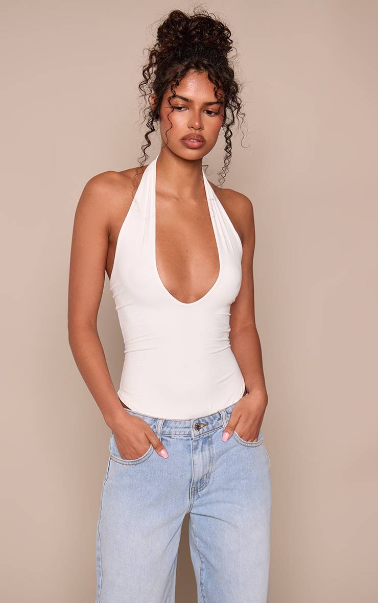 Crème Body En Jersey Sculpté À Col En V Et Encolure Dos-nu
