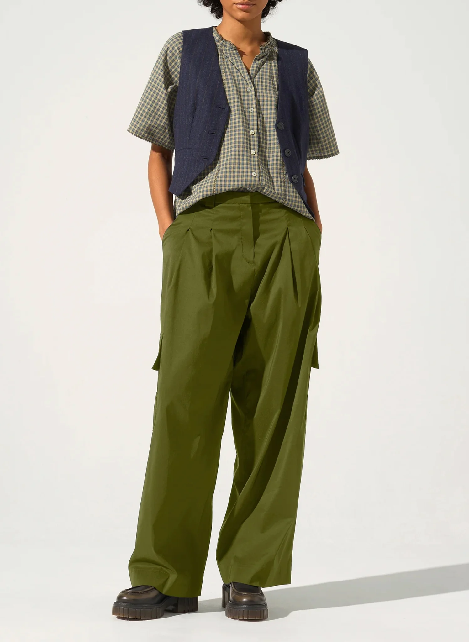 Pantalon large en coton mélangé | Vert