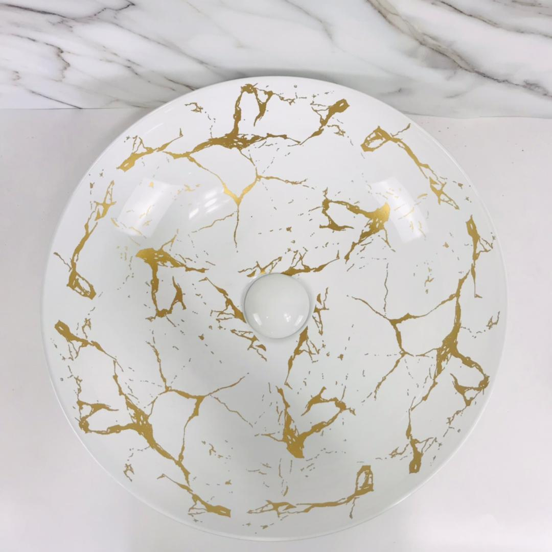 Saniclear Raja waskom 40cm wit met gouden marmerlook