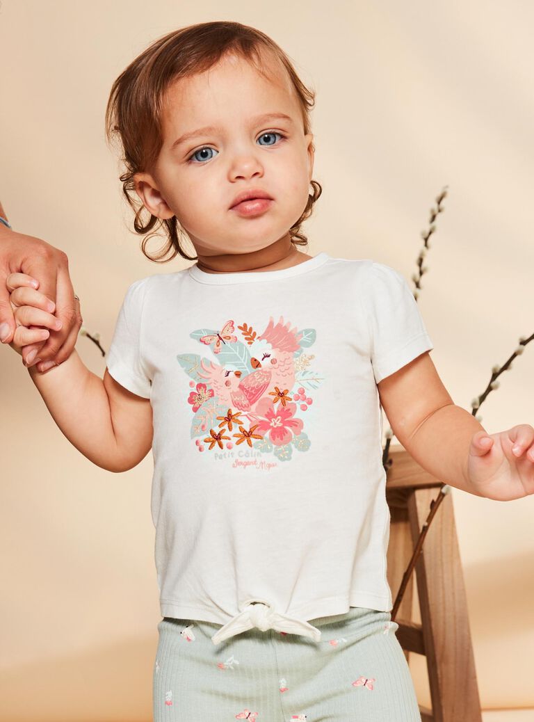 T-shirt écru à oiseaux fantaisie