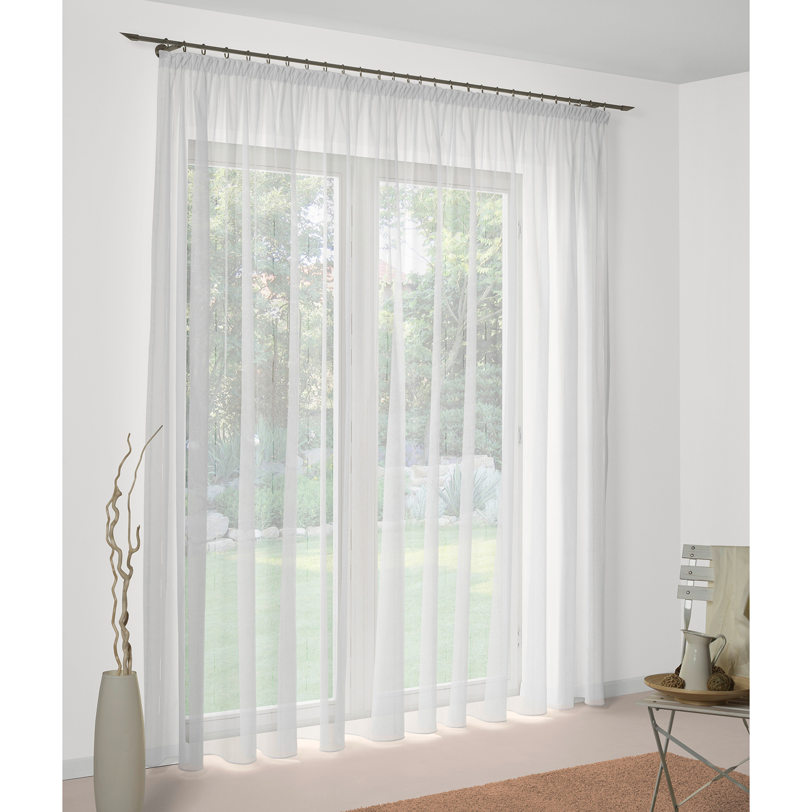Vorhang - transparent-weiß - Chenille-Effekt - 300x125 cm