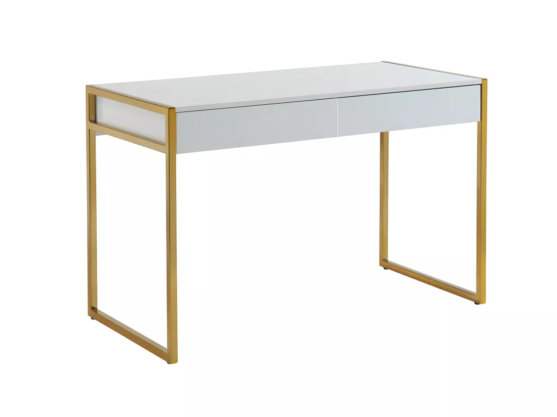 Bureau avec 2 tiroirs - MDF laqué et métal - Blanc et doré - MASON de Pascal Morabito