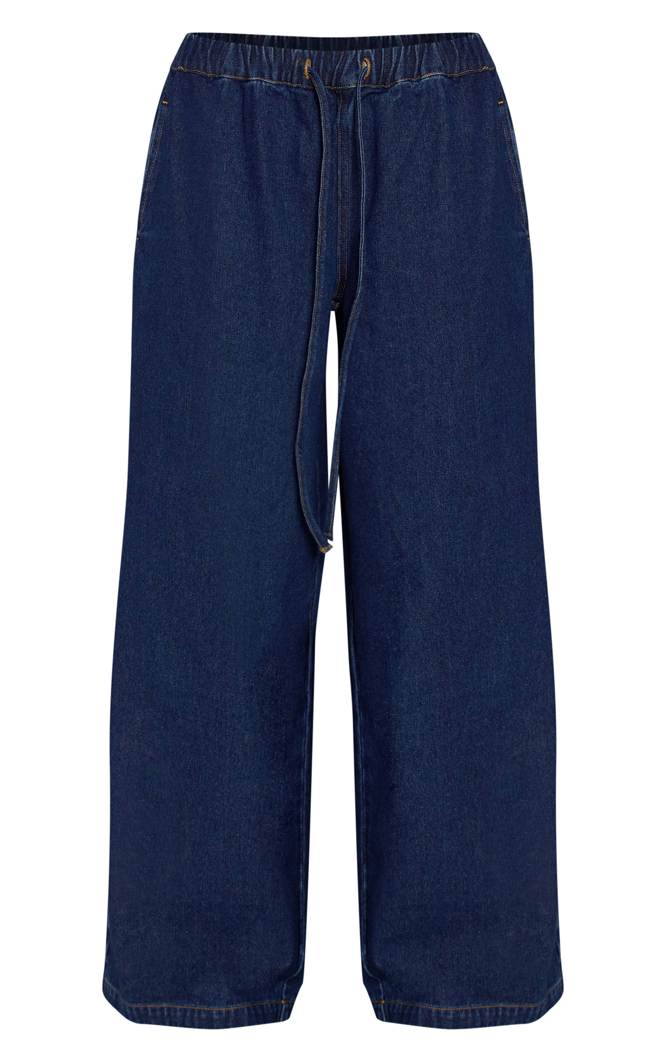 Bleu Indigo Jean En Denim Taille Moyenne Avec Ceinture À Nouer