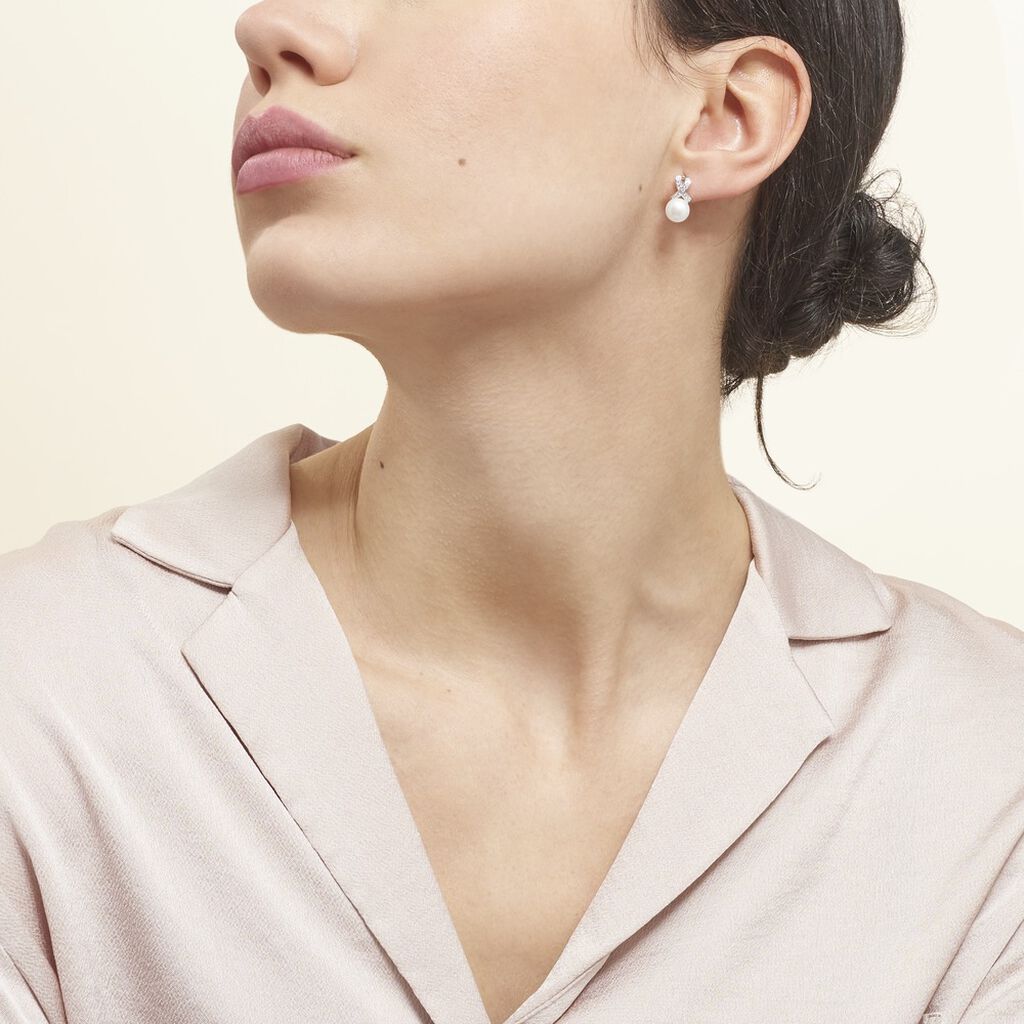 Boucles D'oreilles Pendantes Sathine Argent  Perle De Culture Et Oxyde