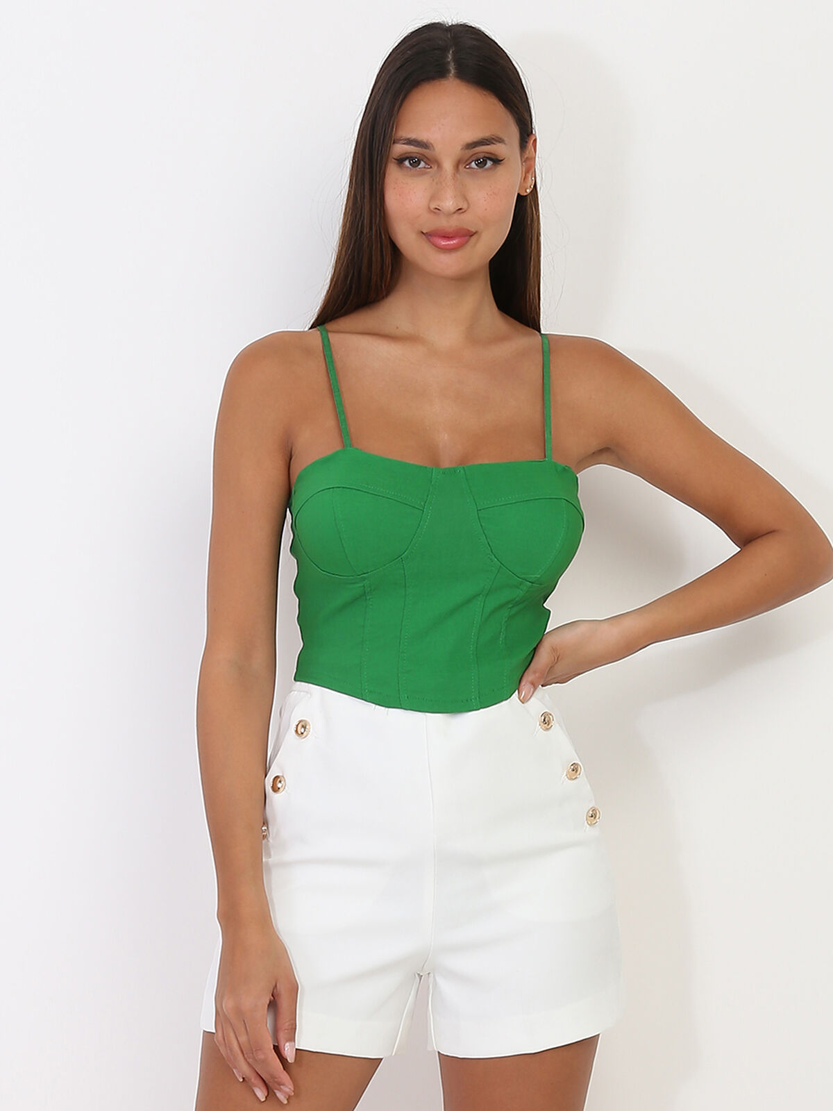 Crop-top style corset à bretelles- Vert