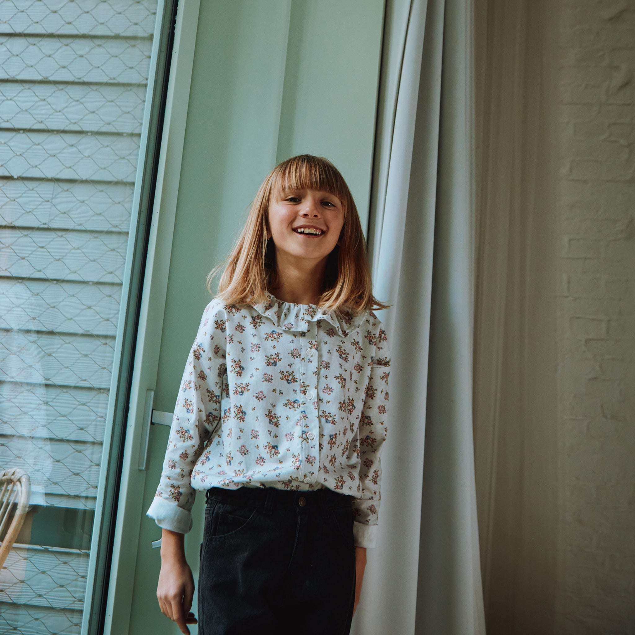 Bluse Colchique Motif Fleuri Rose Gris