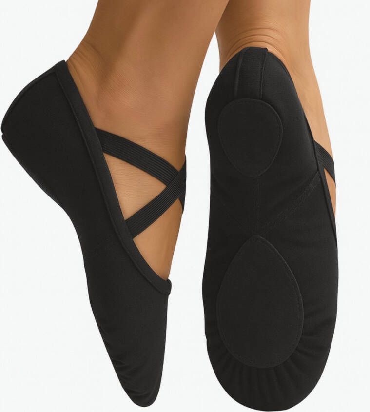 Dancer Dancewear Balletschoenen Splitzool ZWART “StretchPro” Stretch canvas Balletschoen voor dames Vegan