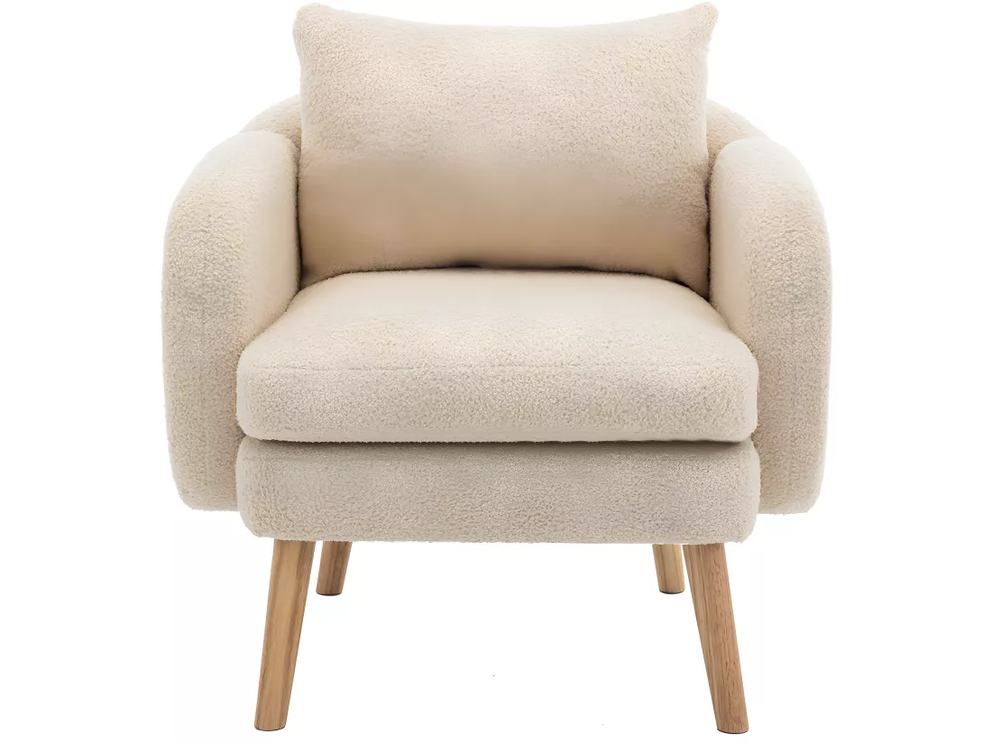 Fauteuil tissu en Teddy - pieds dorés en métal - Beige - Sweiko