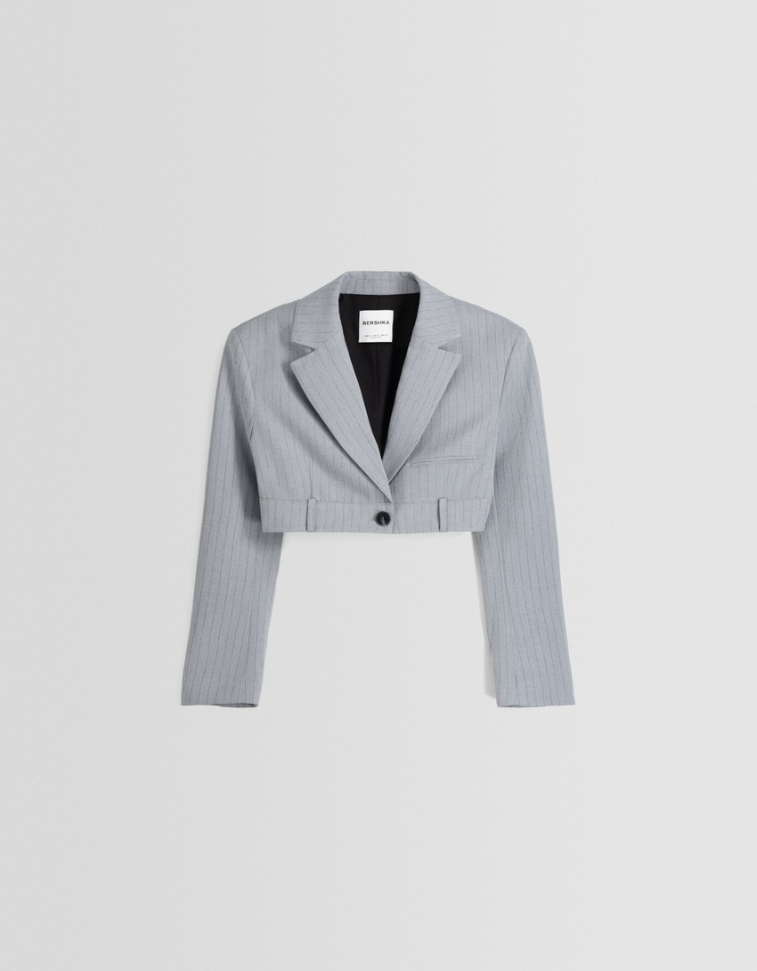 Blazer curto com risca de giz
