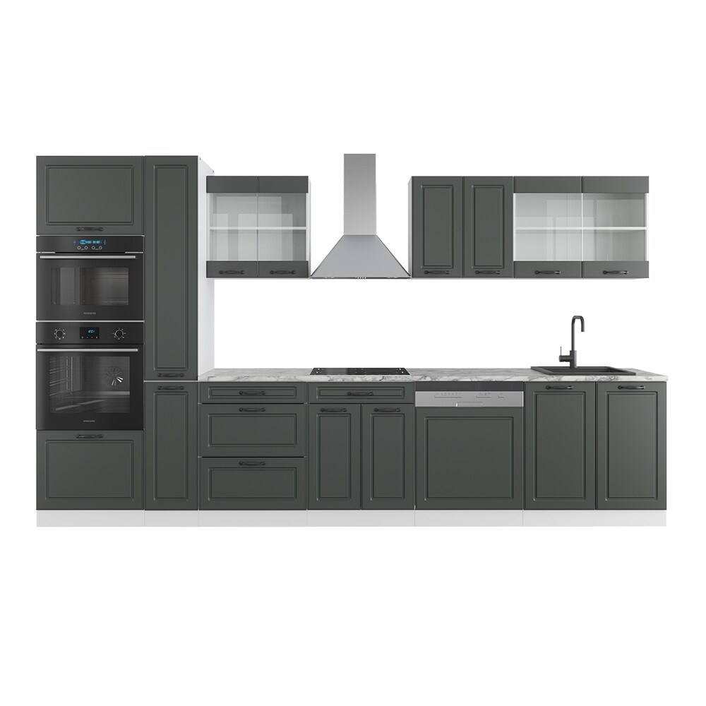Vicco Küchenzeile Küchenblock Einbauküche R-Line 350 cm Landhaus Weiß Anthrazit Küche