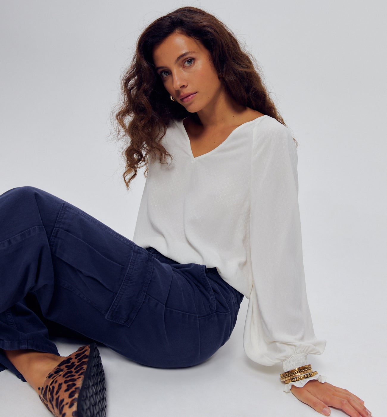 Blouse à smocks Femme - Ecru
