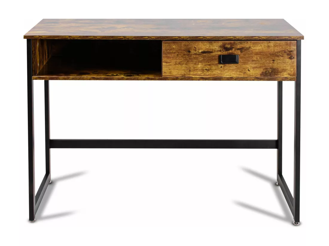 Otari - Bureau de style industriel avec tiroir et étagère de rangements, 110x50xH76 cm