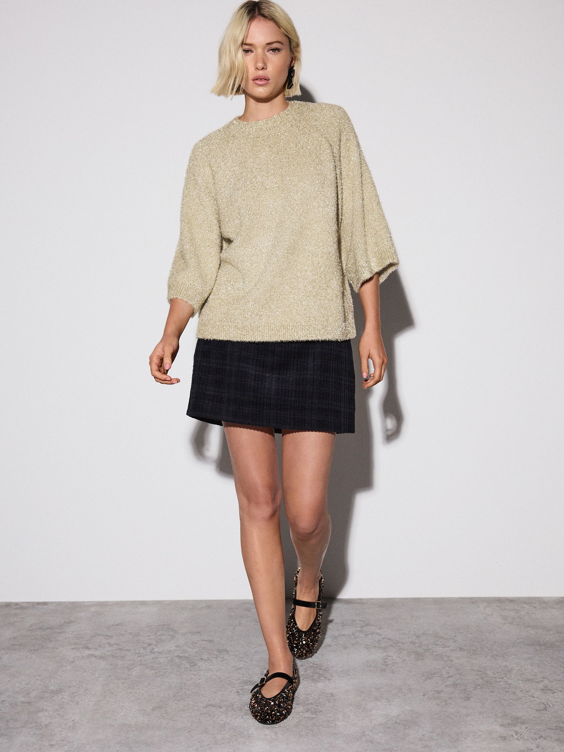 Goud - T-shirt met glitters en halflange mouwen