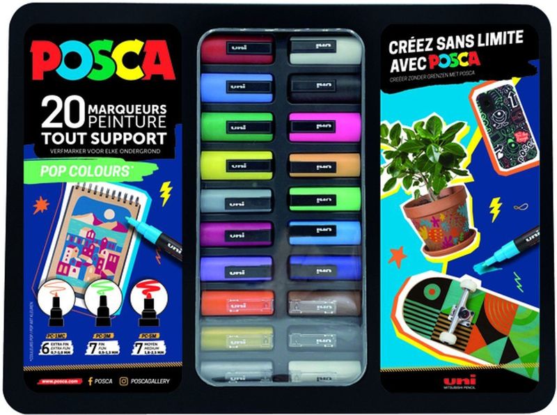 Posca - Pop Colours - Verfstiften - 20 Stuks - Metalen Koffer