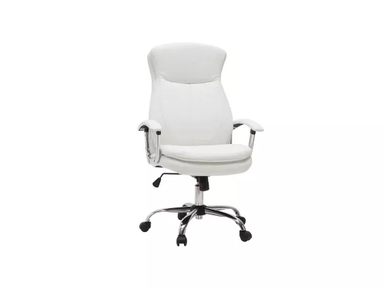 Fauteuil de bureau à roulettes design blanc et acier chromé WALL STREET