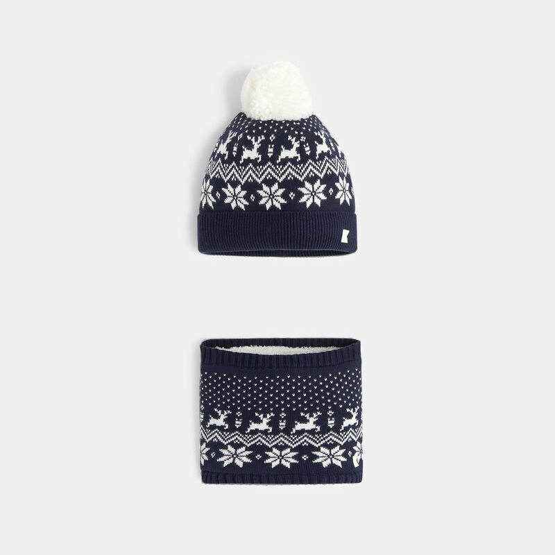 Ensemble bonnet + écharpe jacquard bleu marine - unisexe