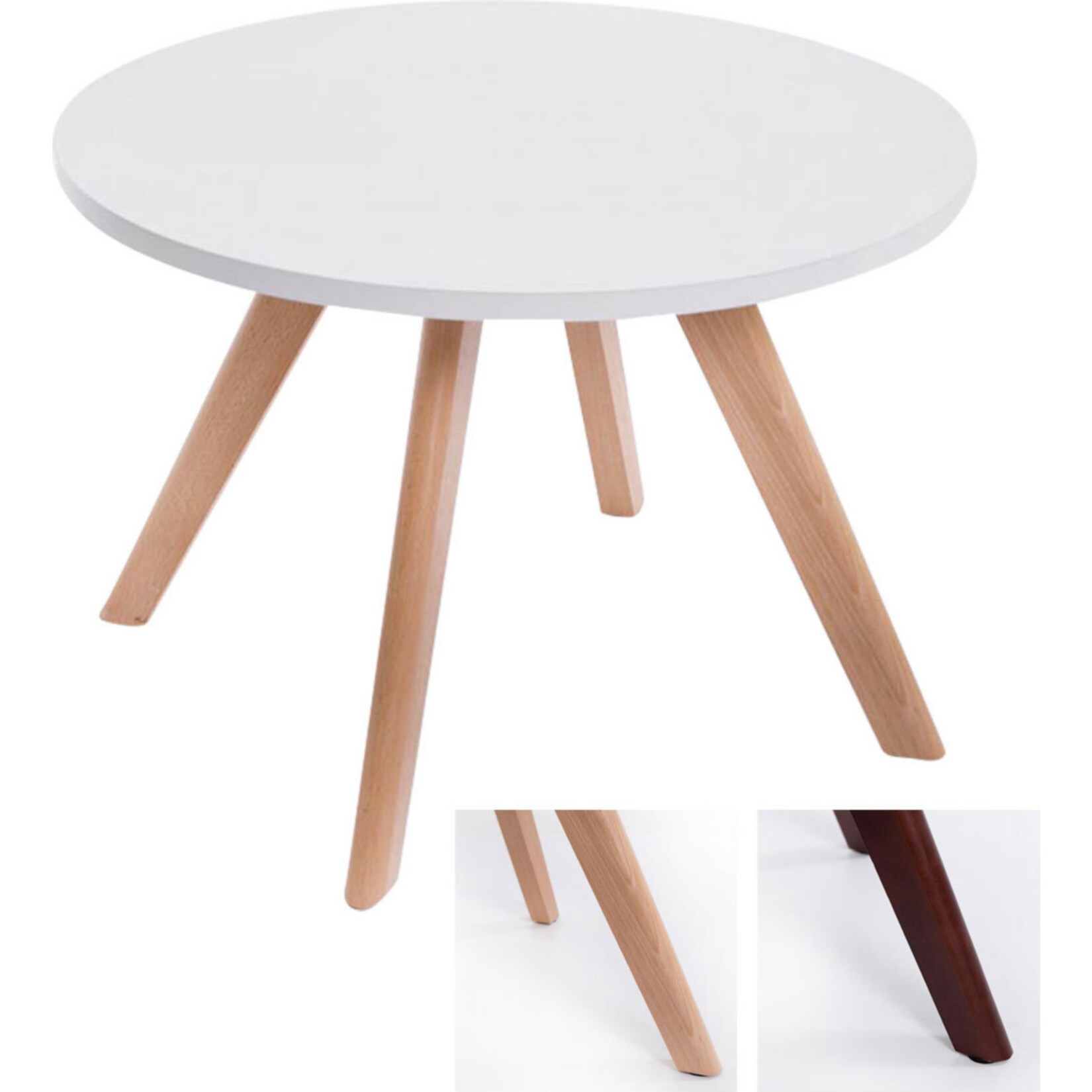 CLP Design-Beistelltisch EIRIK aus Holz I Runder Teetisch mit matt weißer Tischplatte I Kompakter Couchtisch mit Holzbeinen