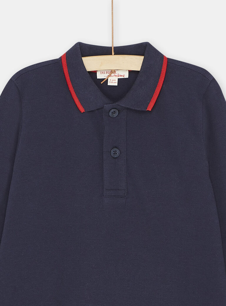 Polo bleu marine à broderie dinosaure garçon