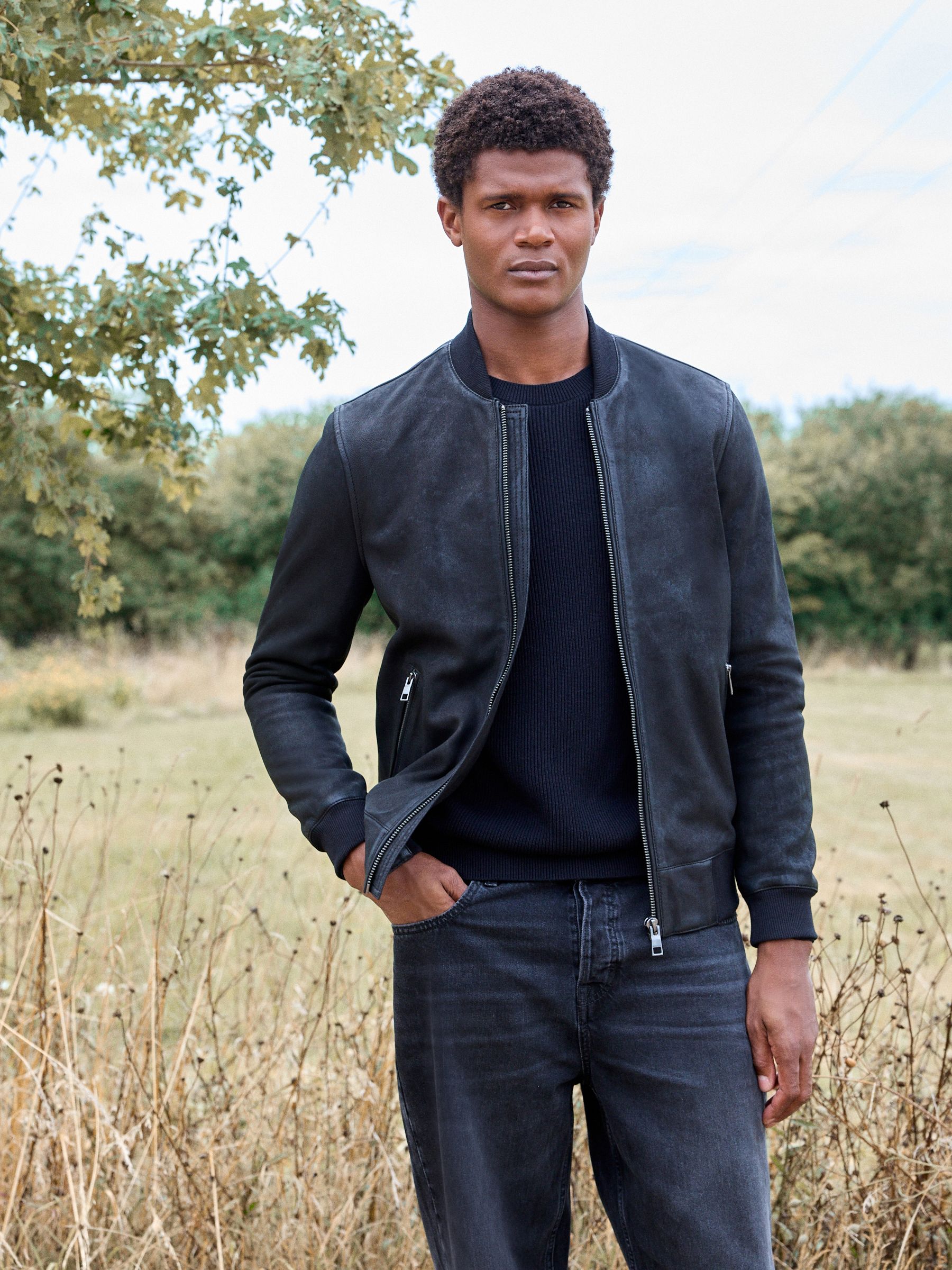 Zwart - Nubuck leren bomberjack