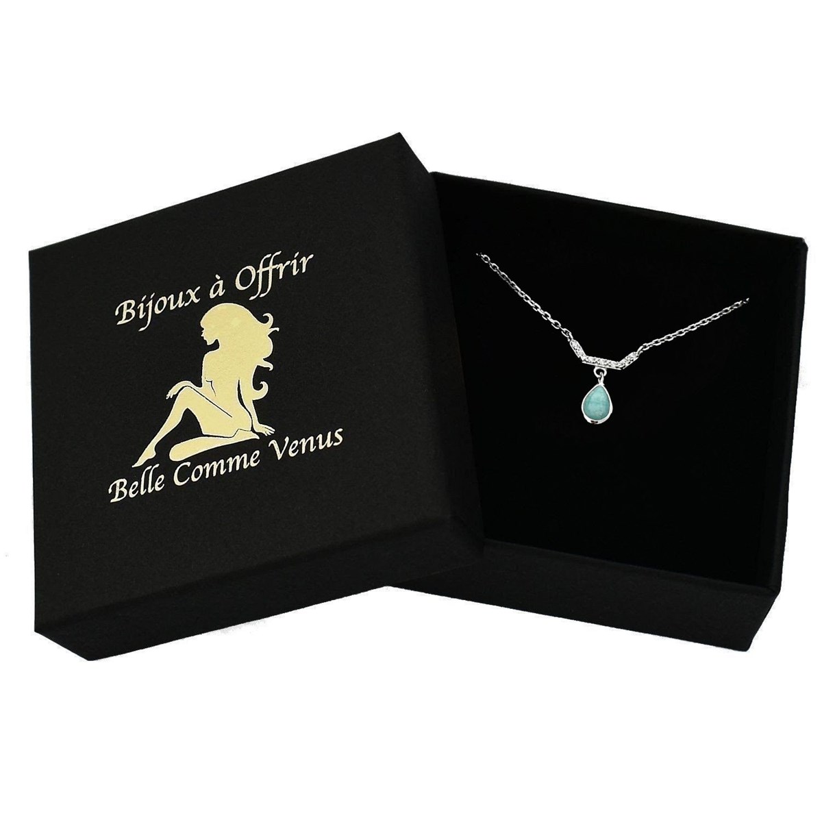 Collier goutte d'Amazonite pierre naturelle et oxydes de zirconium Argent 925 Rhodié