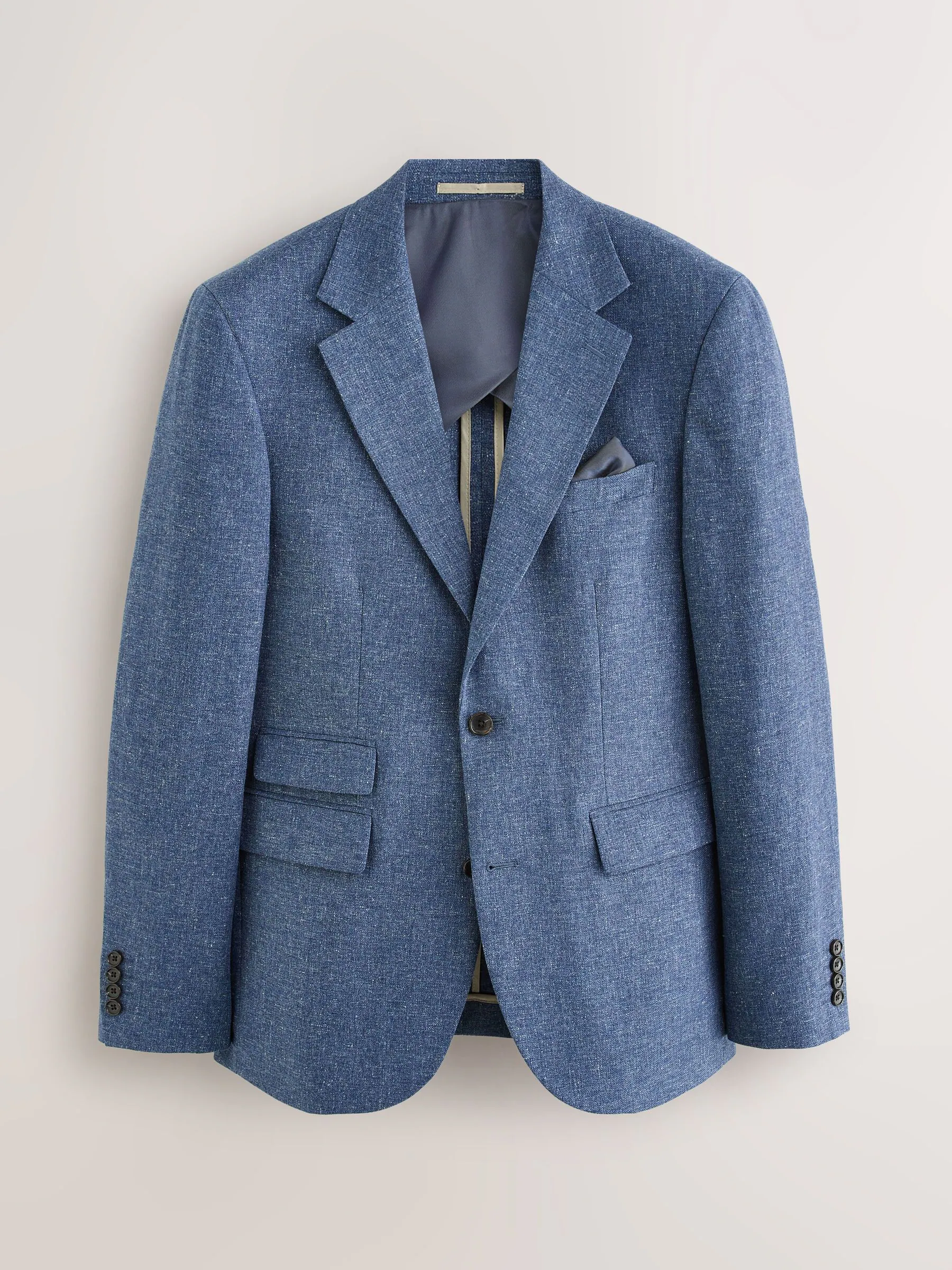 Blauw - Slim-fit kostuum van linnenmix: jasje