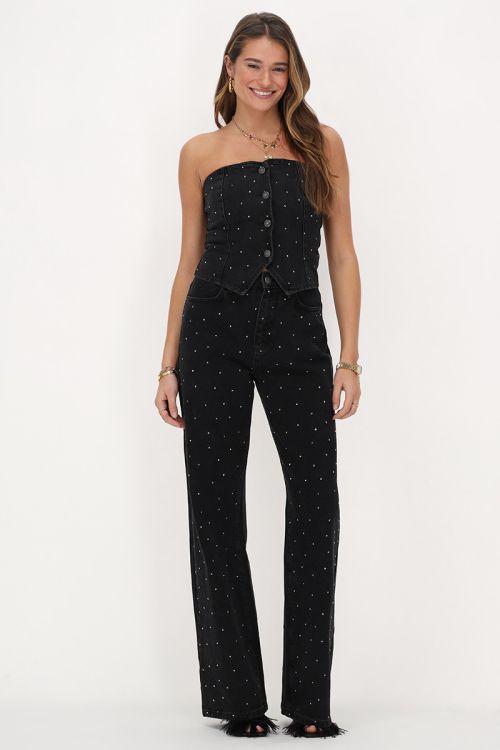 Zwarte denim corset top met strass