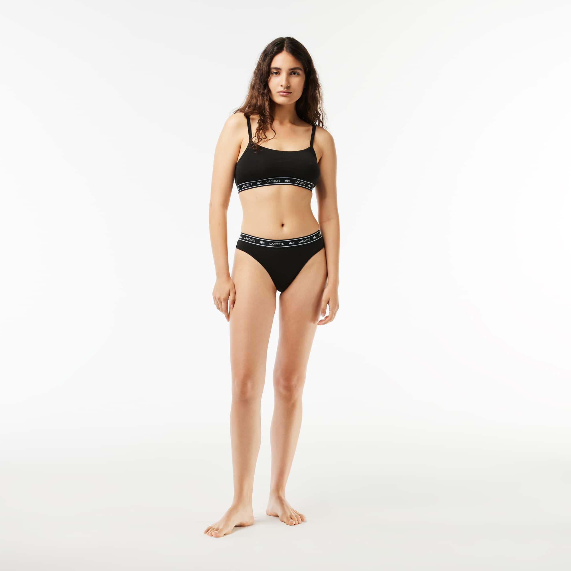 String avec ceinture siglée en coton stretch Culottes & bas - Noir - Lacoste - Femme