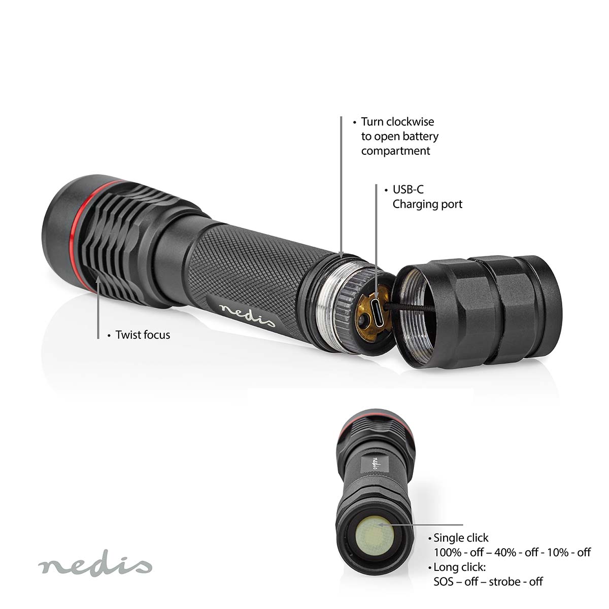 Nedis LTRR11WBK LED-Zaklamp