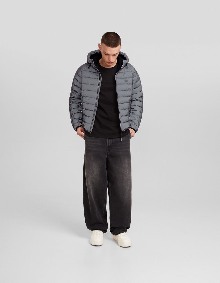 Jaqueta puffer leve e refletora