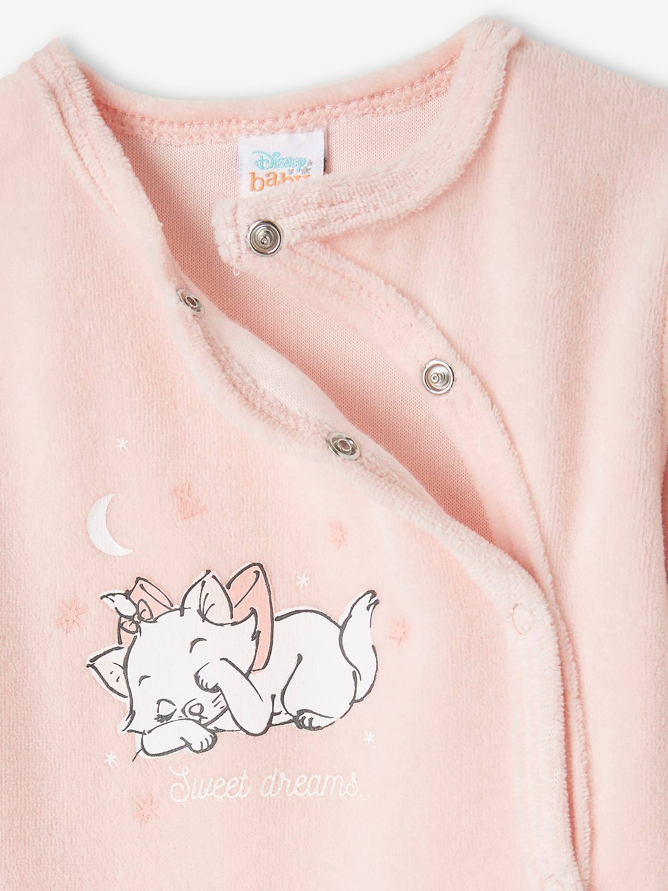 Conjunto para bebê DS® Marie The Aristocats: macacão, body e chapéu. Rosa escuro liso com estampas.