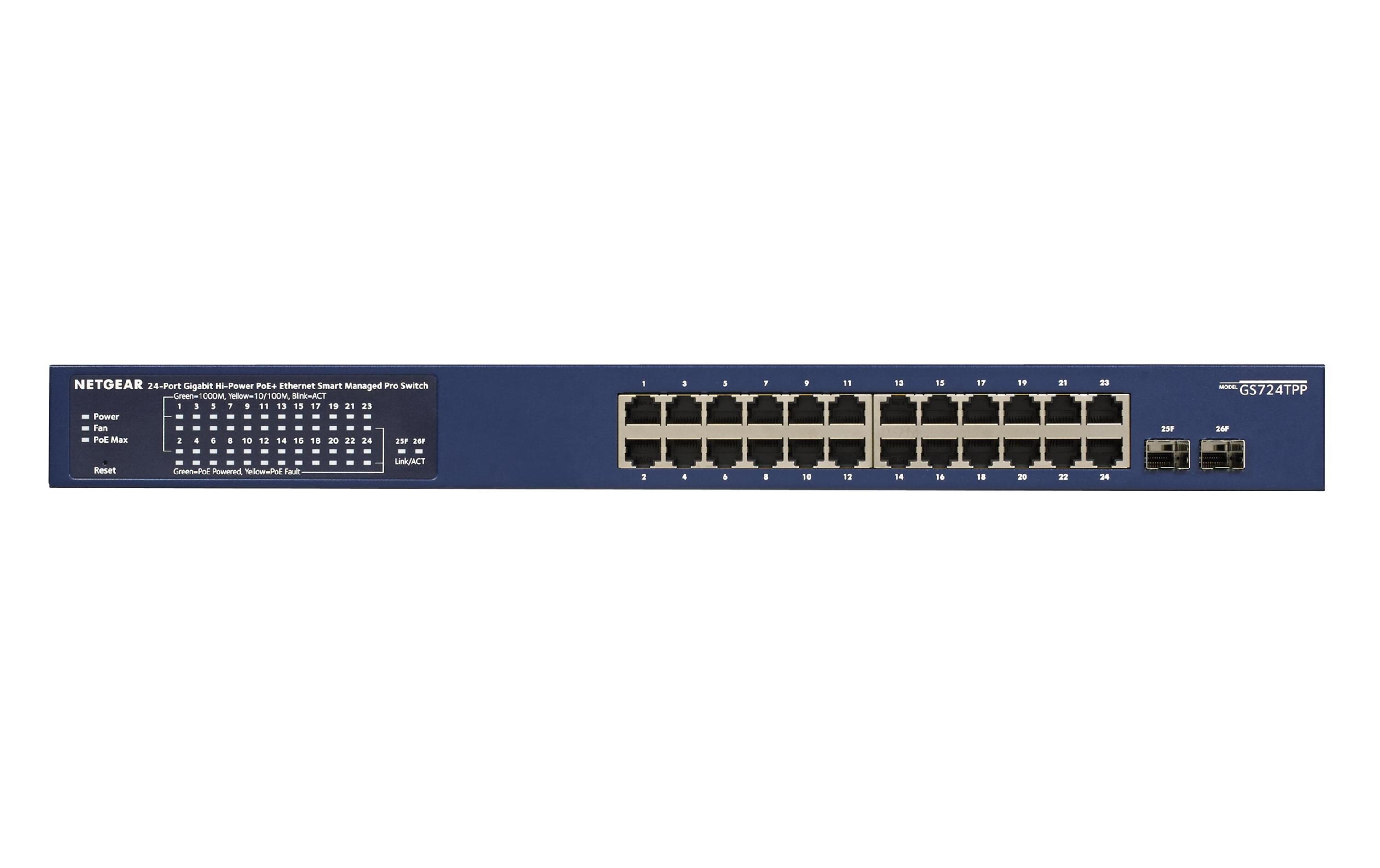 PoE+ Switch GS724TPPv3 26 Port<br>24-Port Gigabit PoE+ Smart Switch mit 2 SFP Ports und Cloud Management