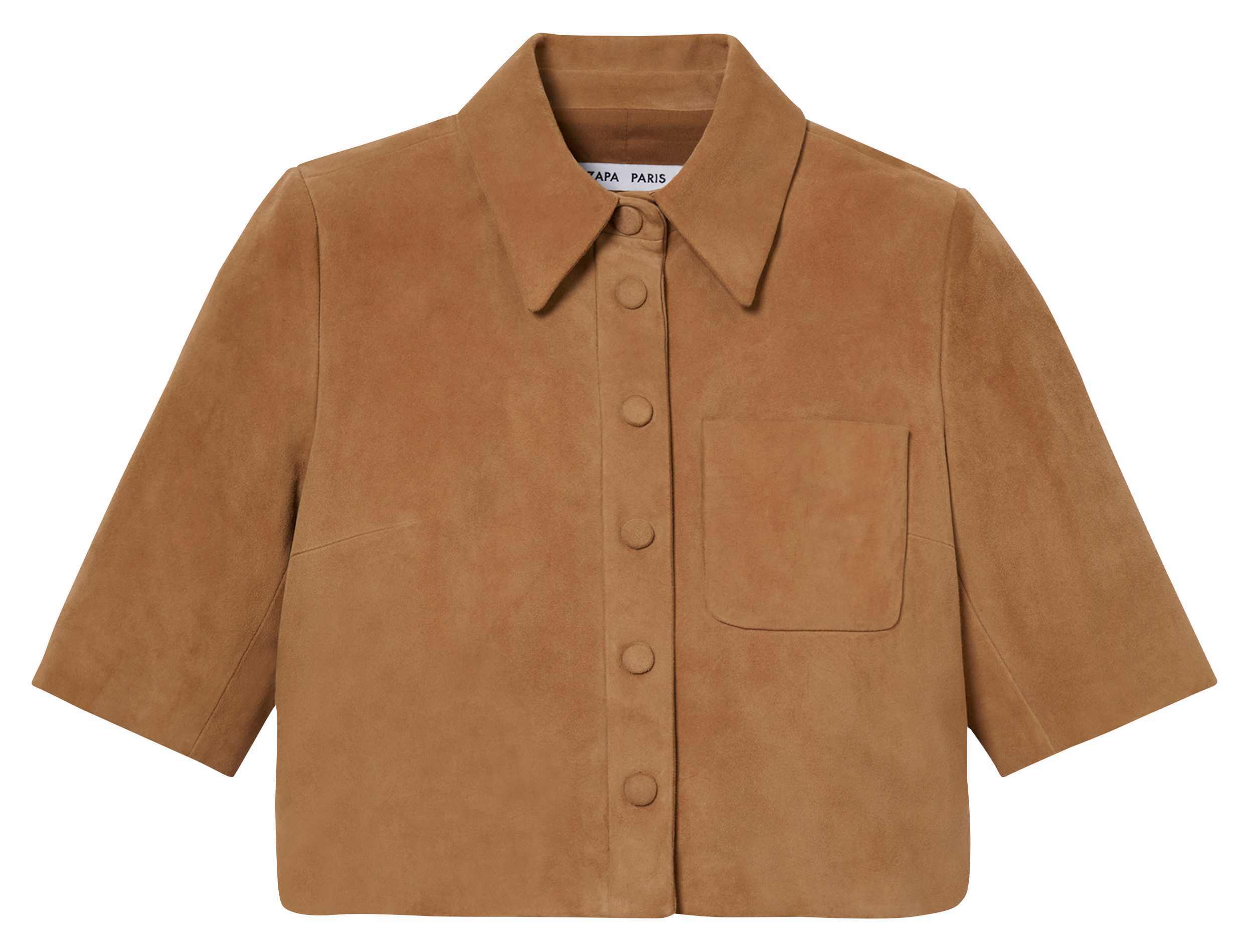 CELINA - Chemise courte droite en cuir velours | Beige