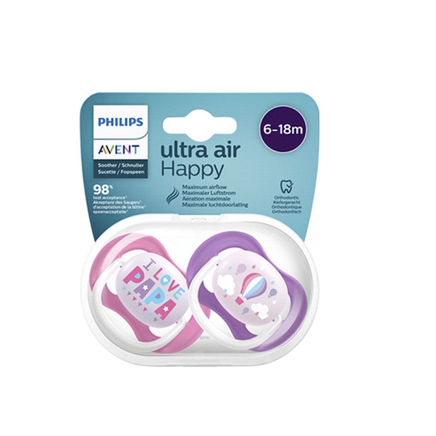 Sucette Ultra Air 6-18M Rose/Mauve - 2 pièces - Ecru