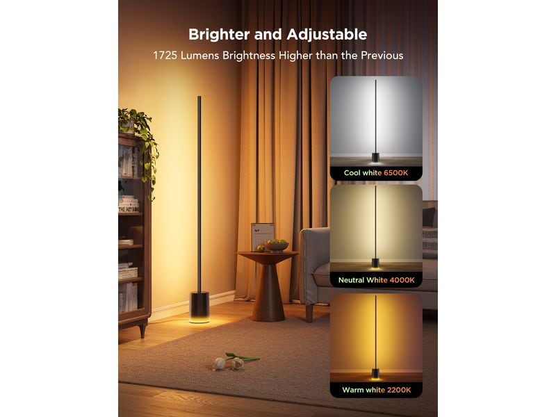 Govee Eck-Stehleuchte, Schwarz, Matter, RGBICWW, 1500 lm Smarte Stehleuchte im modernem Design