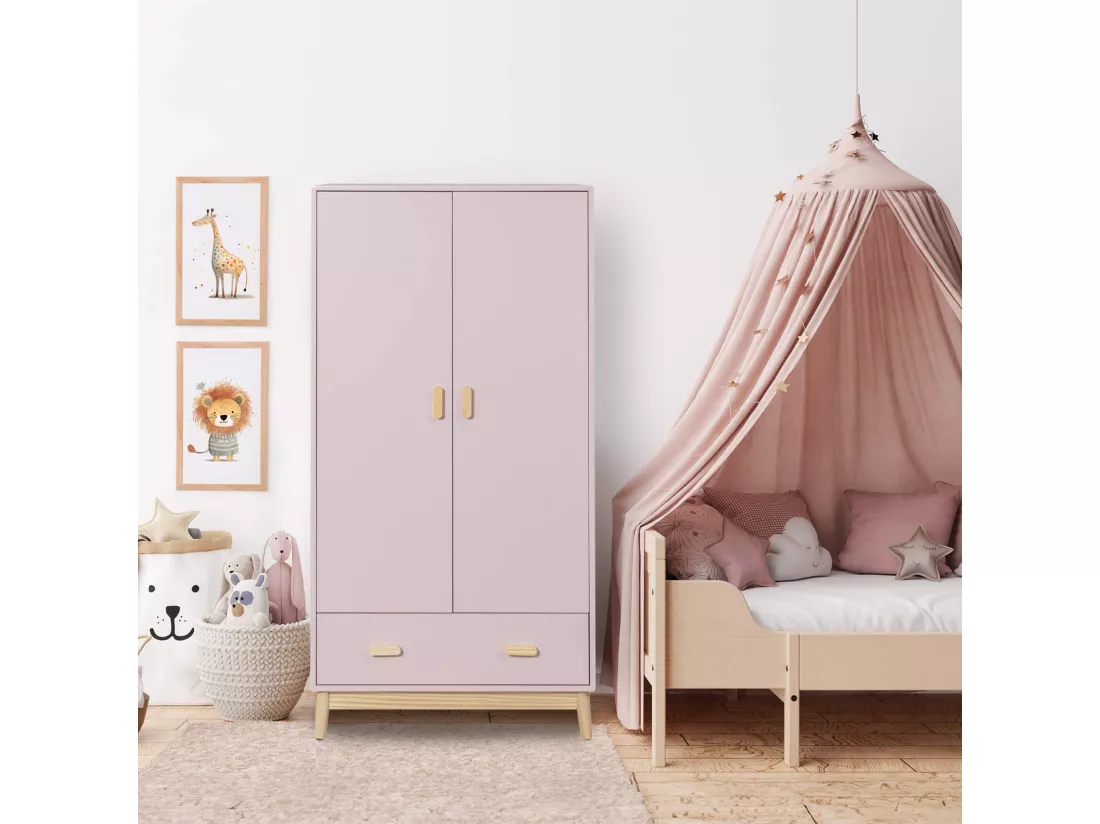 Armoire Mobili Rebecca Amchor 175x80x55 MDF Pin Rose Marron Scandinave À Monter