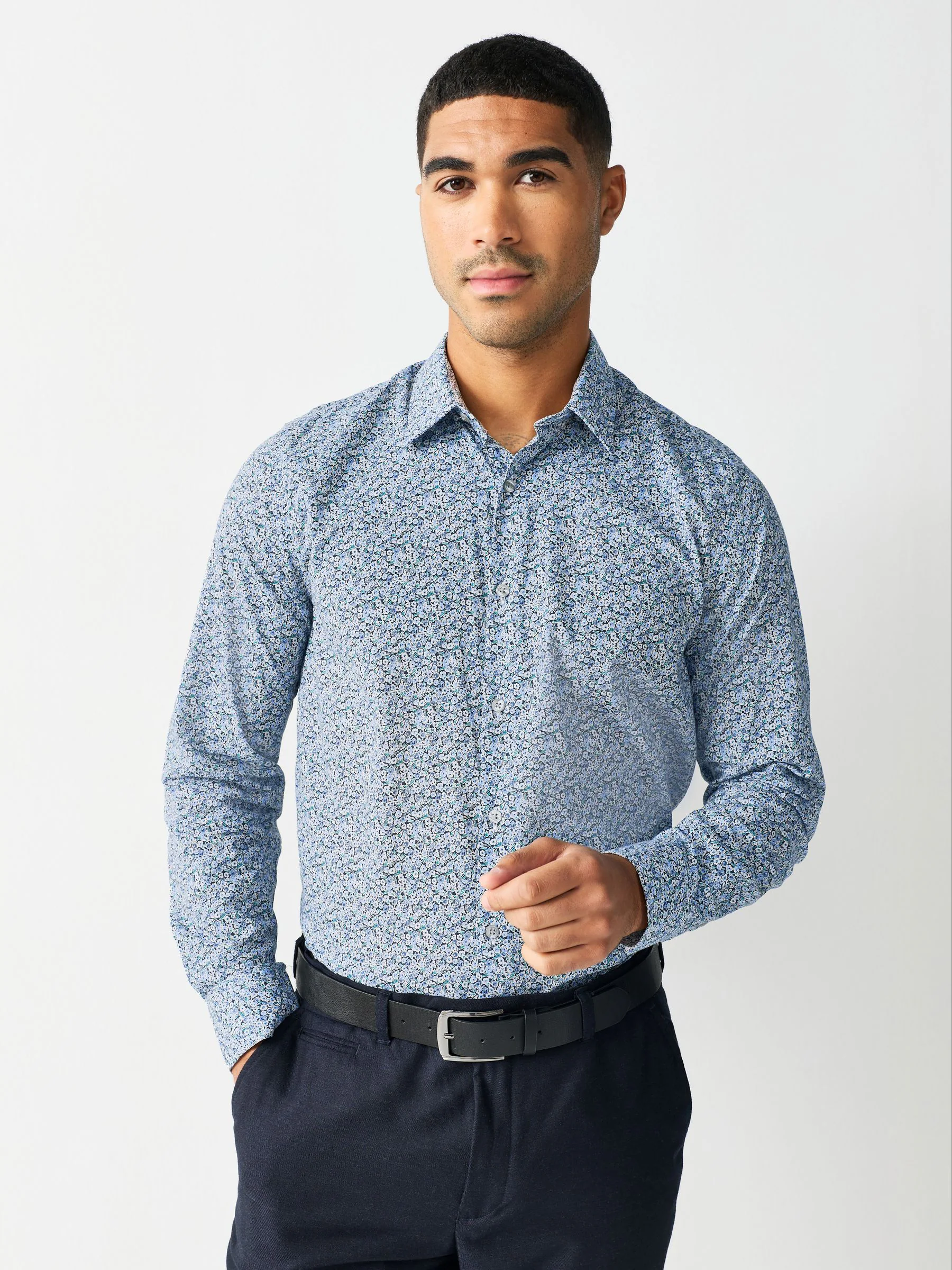Blauw gebloemd - Overhemd met lange mouwen