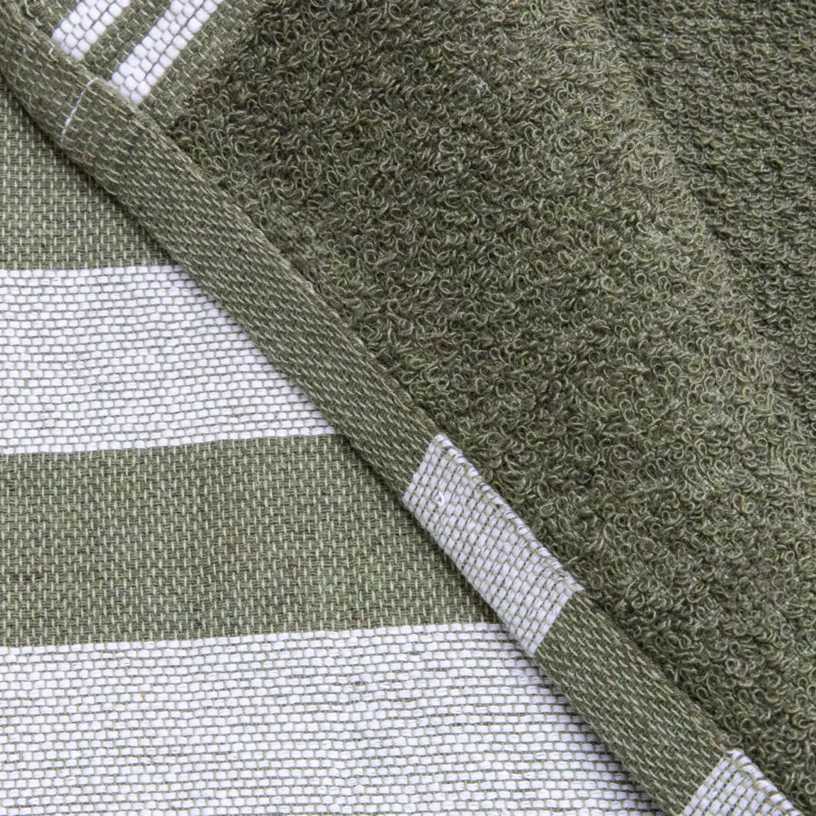 Fouta coton recyclé doublé éponge (100 x 200 cm) Coralia Vert kaki