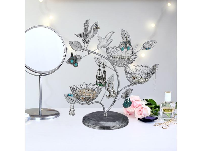 relaxdays Schmuckhalter für Ringe und Ohrringe Silber Schmuckbaum